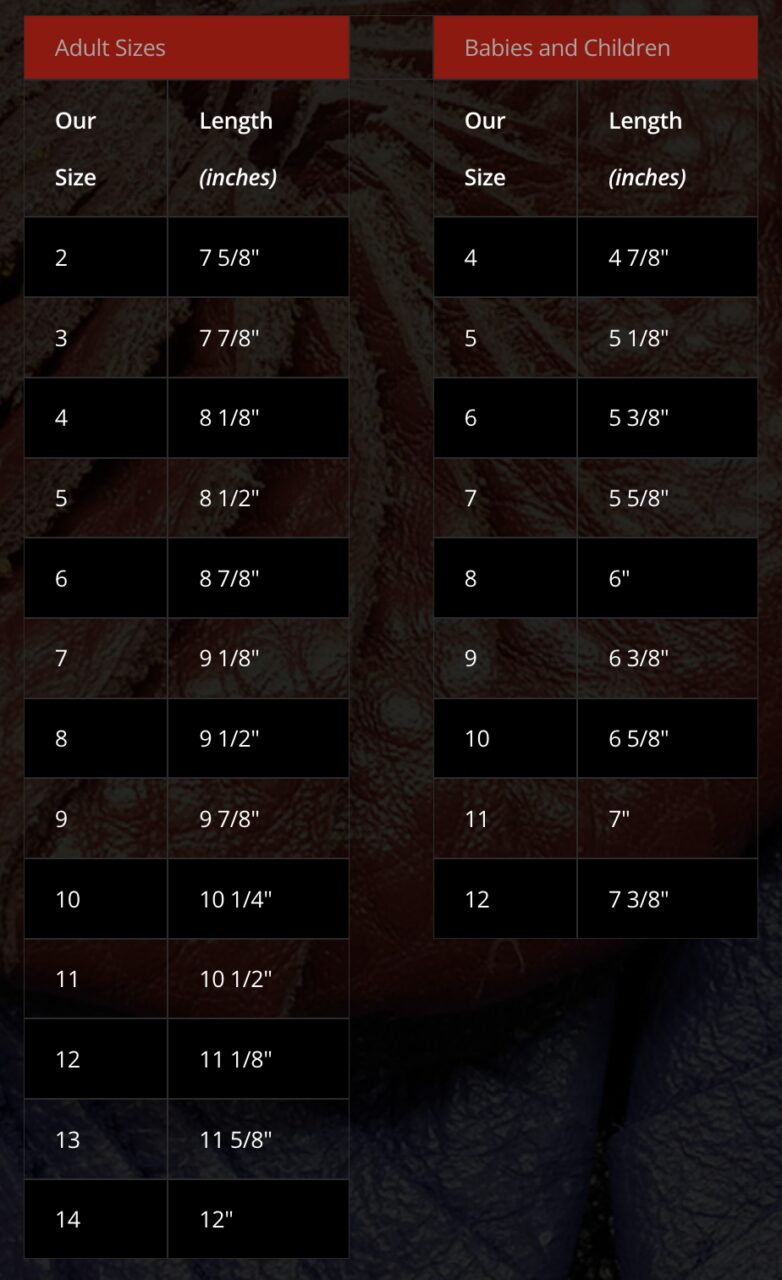 Medieval Moccasins Sizing Guide